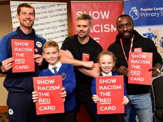 Martin Fitzsimons from Wigan Community Trust with Paul Kearns and Seth Ejukwu from SRTRC and Daniel McDermott and Niah Marsh from St Catherines.