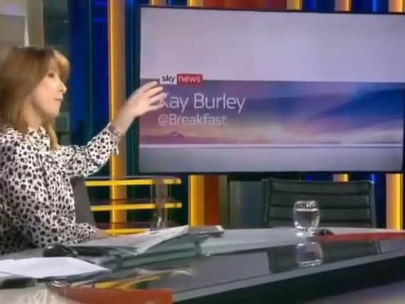 Kay Burley sits next to an empty chair where Tory chairman James Cleverly should have been sitting