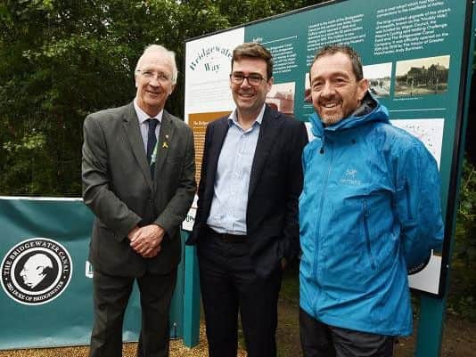 Leader of Wigan Council Coun David Molyneux, Mayor of Greater Manchester Andy Burnham and British cycling champion Chris Boardman at the launch of a recent canal towpath scheme. Transport is a major part of the Power Up The North campaign