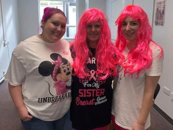 Julie Owen, Beth and Kerstie who raised money for breast cancer research. Below Julies sister Dianne