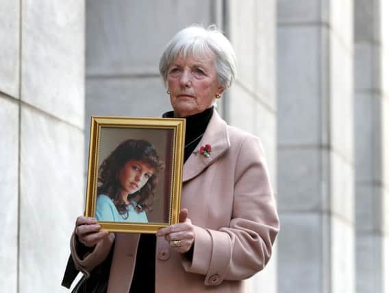 Marie McCourt, mother of Helen McCourt, after she gave evidence at a Parole board hearing on the release of Ian Simms who murdered her daughter in 1988