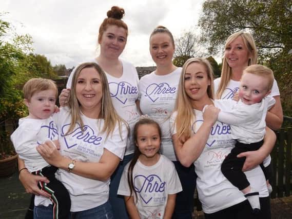 Nicola Thomas with Oliver, two, Kirsty Dawber, Evie Lloyd, eight, Jayne Clark, Lindibeth Lloyd with son James, 15-months-old, and Danielle Thomas