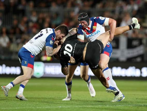 Chris Hill and John Bateman in action against New Zealand last Saturday. Picture: SWPix