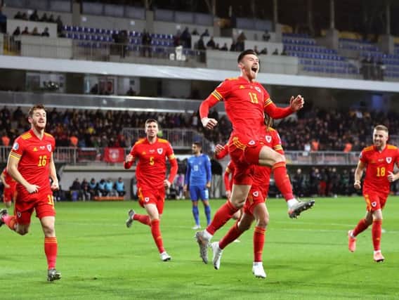 Kieffer Moore celebrates his goal