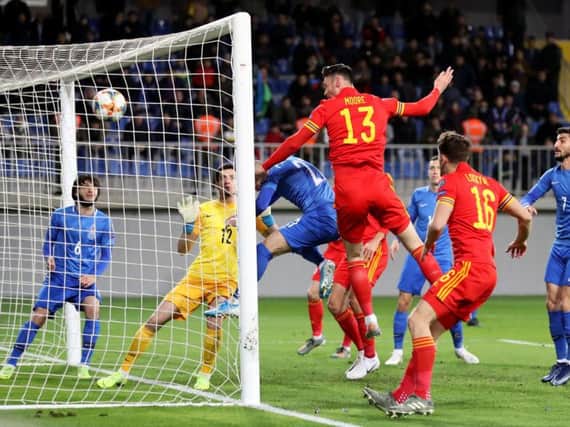 Kieffer Moore scores against Azerbaijan