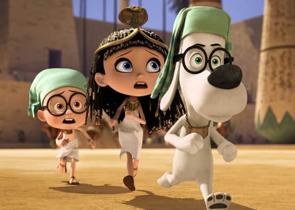 Mr Peabody (voiced by Ty Burrell), Sherman (voiced by Max Charles) and Penny Patterson (voiced by Ariel Winter)