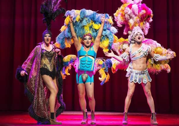 Jason Donovan (centre) and some of the other cast of Priscilla Queen of the Desert