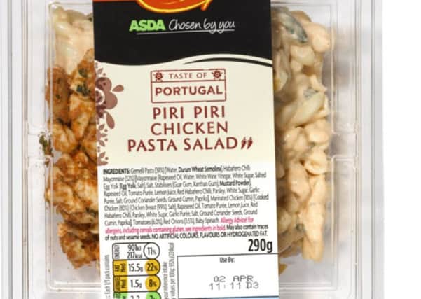 Asdas 290g piri piri chicken pasta salad contained two thirds of the recommended daily fat intake at 46.5g