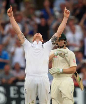 England's Ben Stokes celebrates taking the wicket of Australia's Mitchell Johnson during day two of the Fourth Investec Ashes Test at Trent Bridge