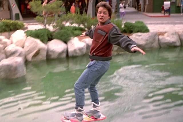 Marty tries out a hoverboard