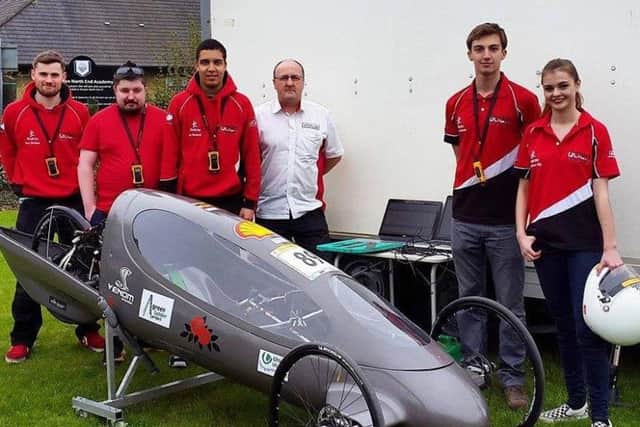 The UCLan team with their fuel-efficient car