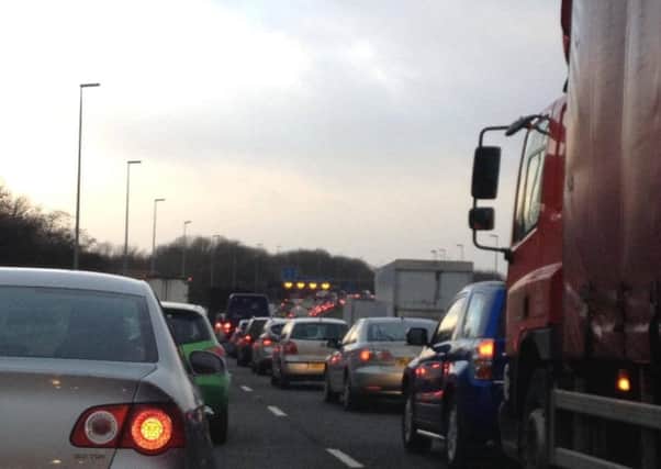 Traffic queues on the M6 on Friday morning