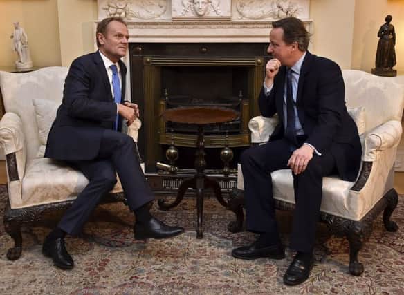 Prime Minister David Cameron (right) meets with European Council president Donald Tusk at 10 Downing Street . See letter