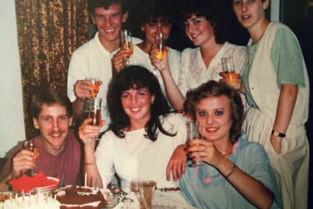 Helen McCourt, pictured bottom centre, with friends at her 18th birthday party