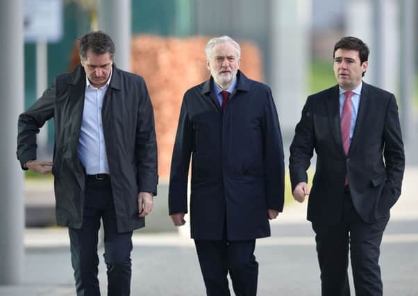 (From the left) MP Steve Rotherham, Labour leader Jeremy Corbyn and shadow home secretary Andy Burnham arrive at the Hillsborough inquest in Warrington