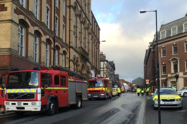 Emergency services on the scene of a fire at the Grand Hotel on Dorning Street in Wigan