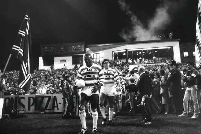 Ellery Hanley leads out Wigan in 1987