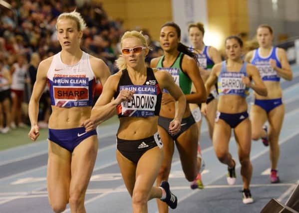 Jenny Meadows and Lynsey Sharp in action in the Women's 800m during day two of the Indoor British Championships at the English Institute of Sport