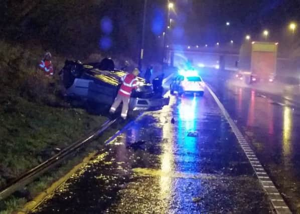 A car overturned after aquaplaning on the M6