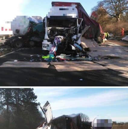 Pics of a crash on the M6 southbound

Pictures from Lancs police
Please credit @LancsRoadPolice for pics