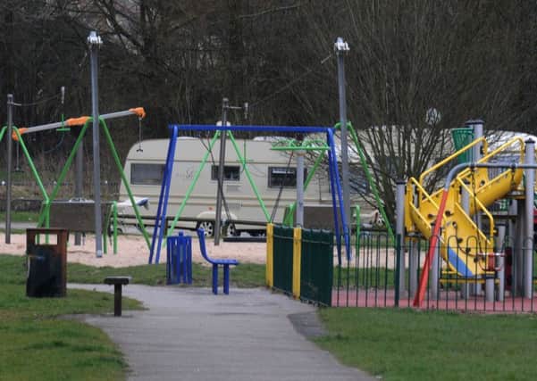 Travellers have set up camp on an area near the children's playground off William Foster playing fields, Canal Street, off The Grove, Ince