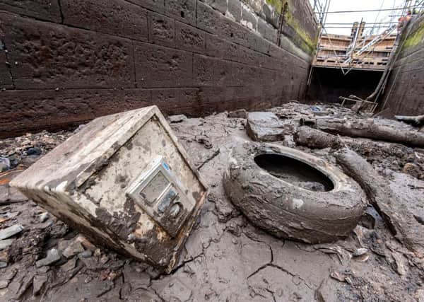 A safe and tyre found in the canal at Wigan