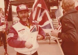Bob Smith at The Transatlantic Trophy 1982. Team mate in the background Keith Huewen, current Moto GP Commentator