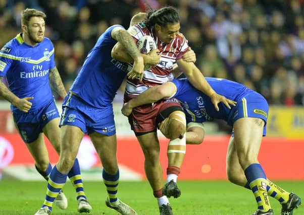 Taulima Tautai in action during Wigan's last game against Warrington earlier this month