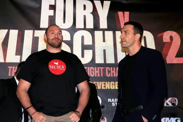 Tyson Fury and Wladimir Klitschko met yesterday in Manchester