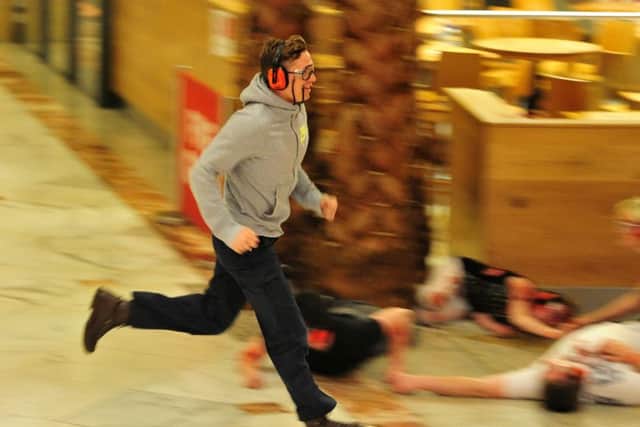Police in Greater Manchester have joined forces with other agencies to carry out a simulated terror attack. Photograph Credit : Sean Hansford