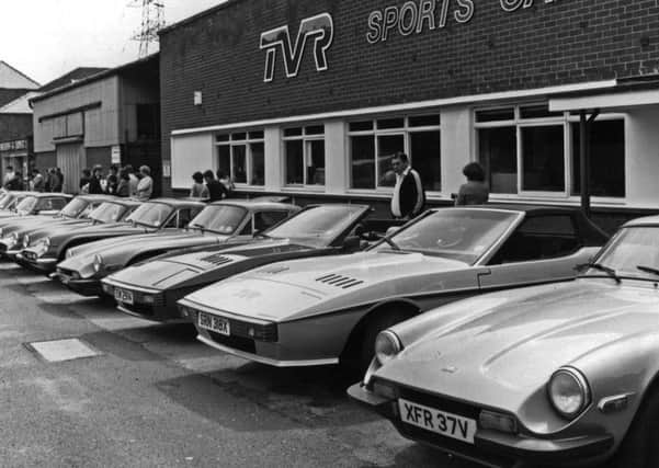 TVRs on display outside the  Bristol Avenue, Bispham factory where the famous cars were built.