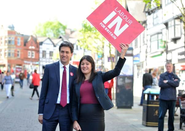 Ed Miliband and Lisa Nandy MP campaigning on behalf of the Labour Party to remain in Europe, at a rally in Wigan
