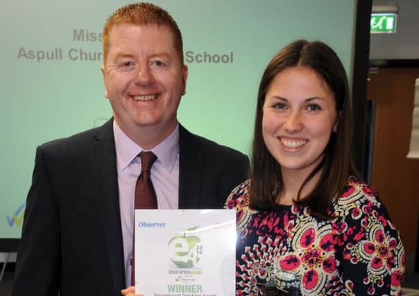 Dave Darby presents the Inspirational Teaching Award to Miss Chadwick