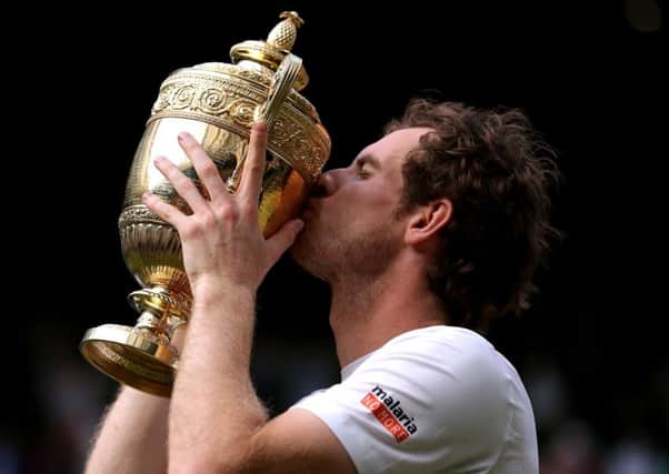 Andy Murray celebrates winning the Mens Singles Final at Wimbledon, see letter
