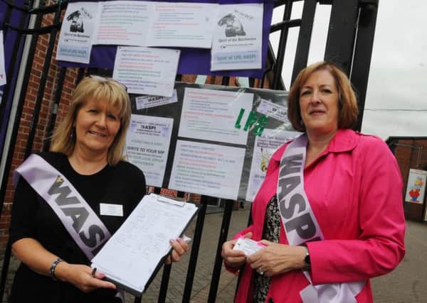 Carole White, left, with Makerfield MP Yvonne Fovargue, right, showing her support for WASPI (Women Against State Pension Inequality) at The Gerard Centre, Ashton-in-Makerfield