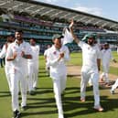 The Pakistan team walk around the ground after winning the match on day four of the fourth Test at The Oval