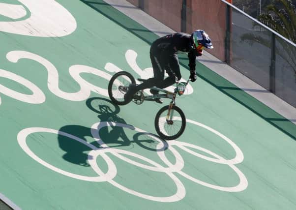 Great Britain's Kyle Evans competes in the BMX seedings at the Olympic BMX Centre