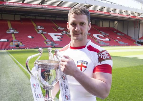 Sean O'Loughlin with the Four Nations trophy at Anfield