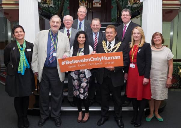 The Mayor, Coun Ron Conway, with new councillor Nazia Rehman at the launch of the latest council campaign #believeImonlyhuman