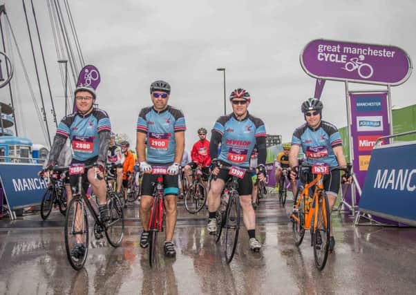 Cyclists taking part in 2015's Great Manchester Cycle in aid of Joining Jack