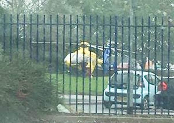 The air ambulance lands in Windermere Grove, Leigh