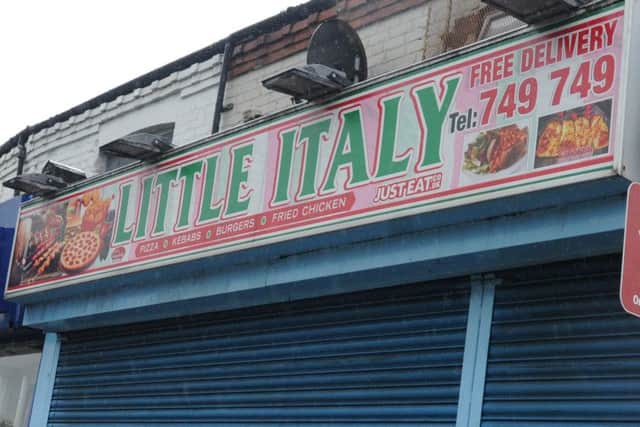 Exterior of Little Italy, takeaway, Warrington Road, Platt Bridge - complaints about takeaway housing chickens in the back of the premises.