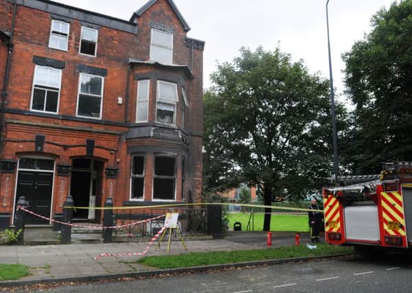 The scene of the fire at a three-storey house at Mesnes Park Terrace