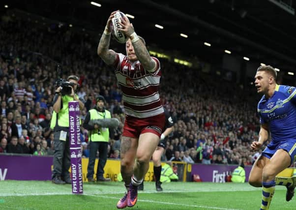 Josh Charnley goes over for a try