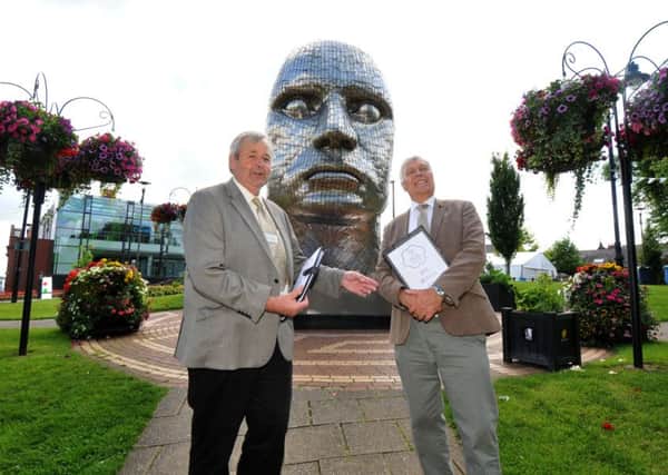 Britain in Bloom judges visiting Wigan town centre - Nigel Bishop and Brendan Mowforth