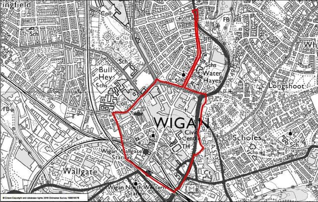 The area in Wigan town centre covered by the Public Space Protection Order
