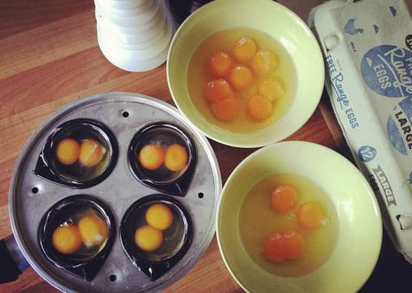 John Landy got 10 double-yolk eggs from the same box