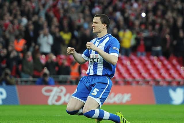 Gary Caldwell sinks to his knees after missing with his penalty attempt against Arsenal in the FA Cup semi-final at Wembley in 2014