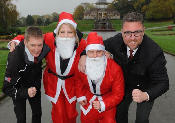 On their marks are Paul Massey, left, and Neil Bassett, right, from sponsors Evans Halshaw, with Denise Rowlands and Nick Abbott, from 8070 Events