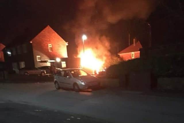 A garden shed on Dovedale Road in Landgate burning after being hit by a stray firework. Picture posted on Facebook by a local resident